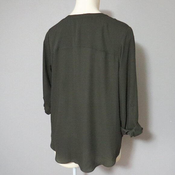 Simply Vera Vera Wang Dark Olive Pleated Split-Neck Blouse Size XXL - Picture 4 of 8